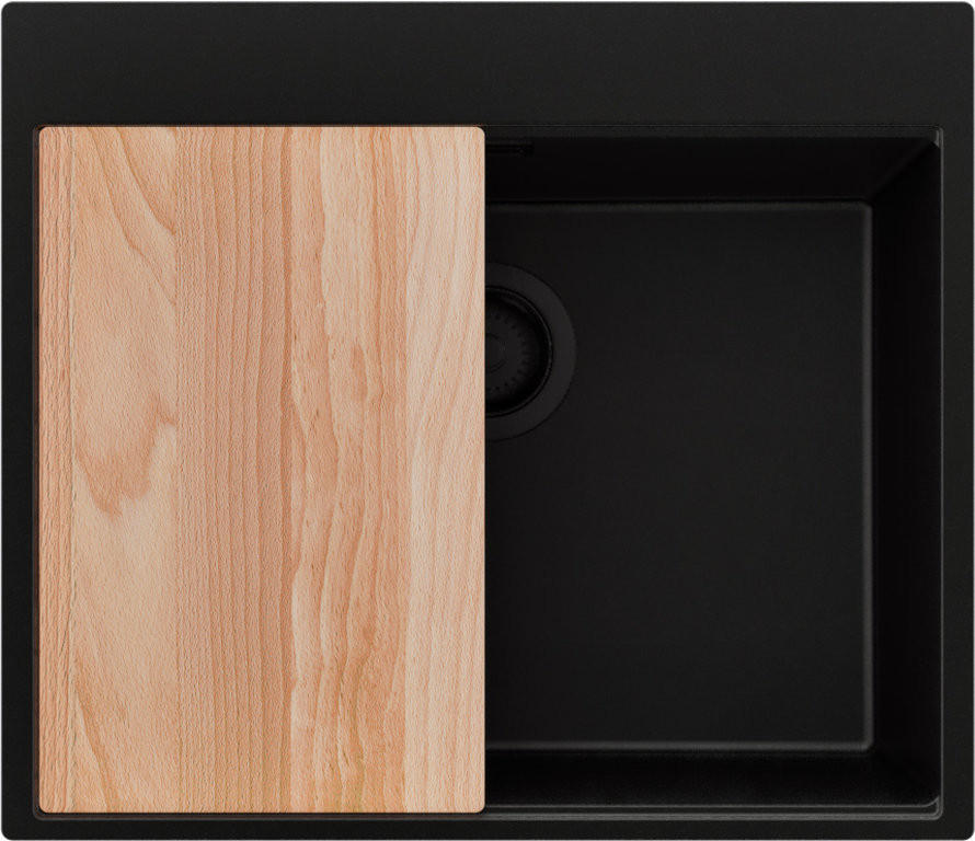 SPÜLBECKEN Oslo, 2-er set Alles Schwarz 58/50 cm 1 Becken + Ablauf-Set + Schneidebrett ab 60er Unterschrank - Beige/Schwarz, Kunststoff (58/20/50cm) - Primagran