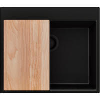 SPÜLBECKEN Oslo, 2-er set Alles Schwarz 58/50 cm 1 Becken + Ablauf-Set + Schneidebrett ab 60er Unterschrank - Beige/Schwarz, Kunststoff (58/20/50cm) - Primagran