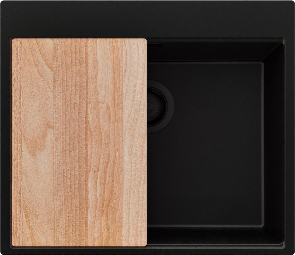 SPÜLBECKEN Oslo, 2-er set Alles Schwarz 58/50 cm 1 Becken + Ablauf-Set + Schneidebrett ab 60er Unterschrank - Beige/Schwarz, Kunststoff (58/20/50cm) - Primagran