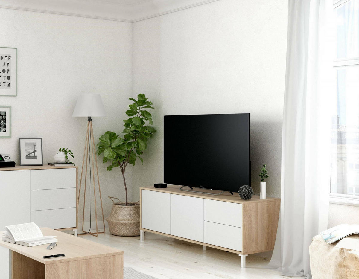 FERNSEHSCHRANK Eiche, Weiß 41/130/47 cm - Wildeiche/Weiß, Holzwerkstoff (130/47/41cm) - DMORA