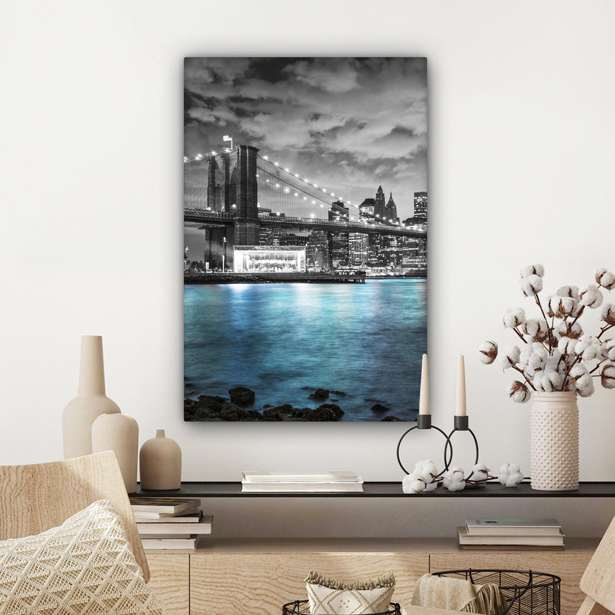 LEINWANDBILD New York - Skyline - Stadt - Blau 60x90 cm - Blaugrau, Textil (60/90cm) - MuchoWow