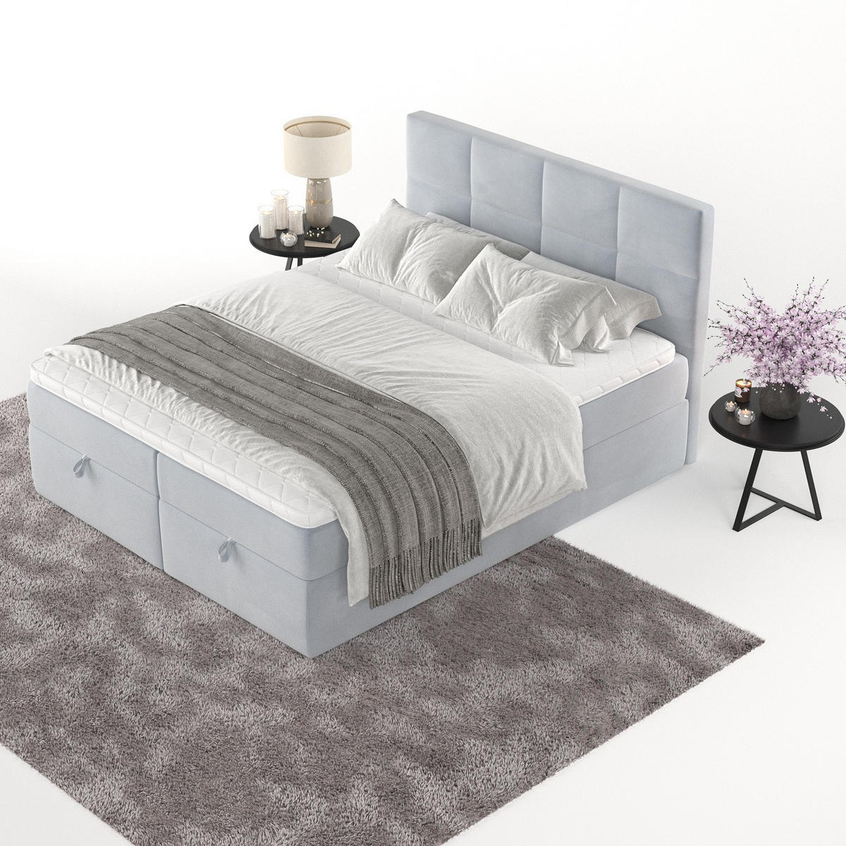 BOXBETT Velto 180/200 cm Hellgrau im Paros Stoff - Hellgrau/Schwarz, Holz/Holzwerkstoff (180/200cm) - AltaBeds