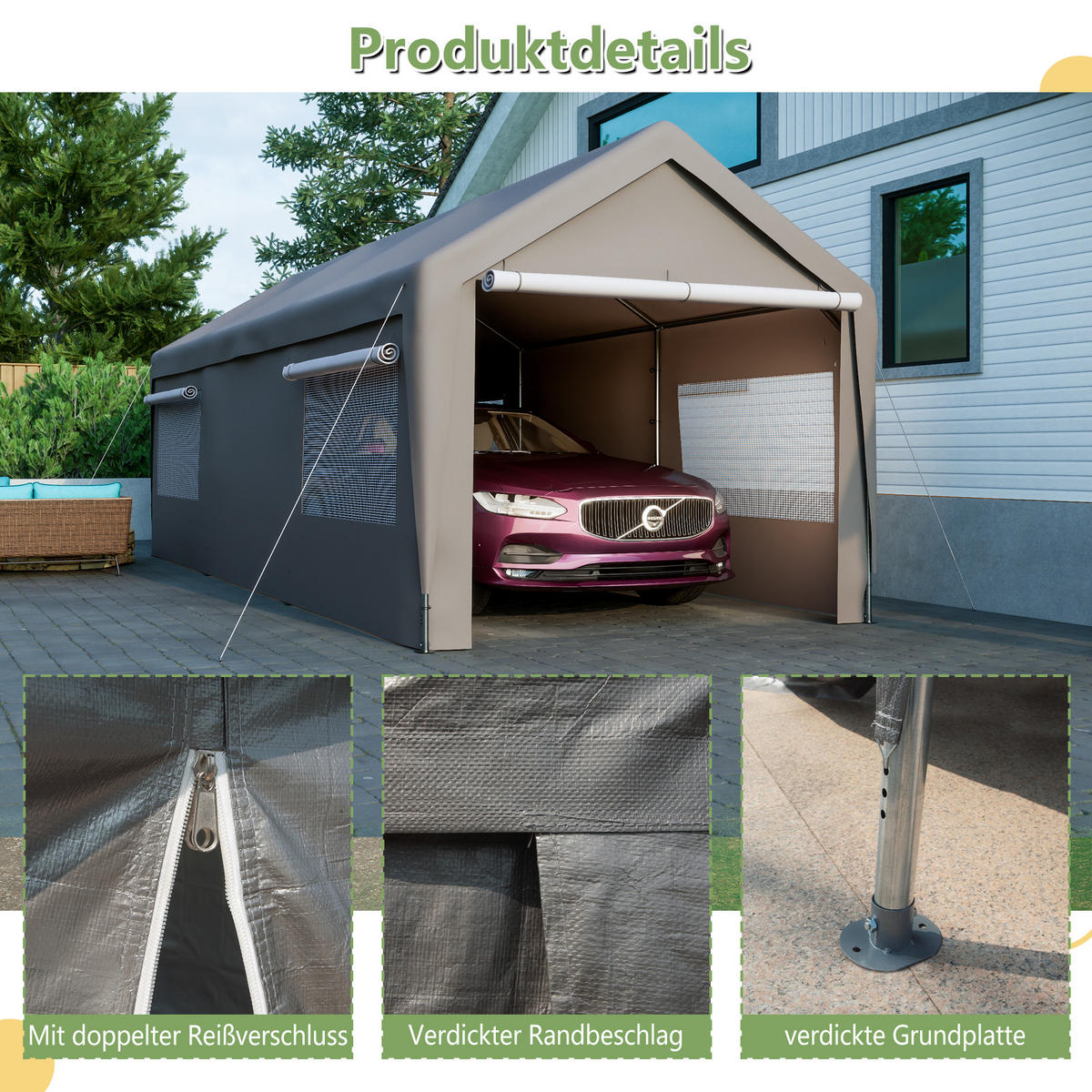 ZELT Carport Grau 3 x 6 m - Grau, Metall (310/276/592cm) - ComfortXL
