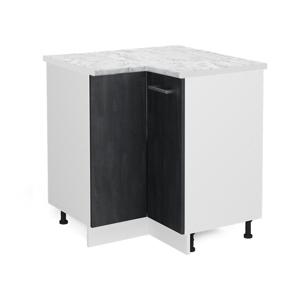 ECKUNTERSCHRANK R-Line Schwarz Beton 75.6 cm AP Marmor - Schwarz/Weiß, Holzwerkstoff (75.6/81.6/60cm) - Vicco