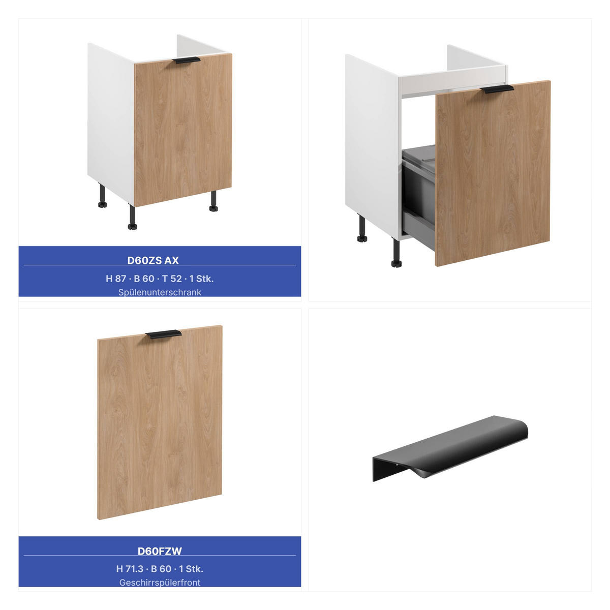 KÜCHENZEILE 420 cm - SorentoKS7-M420 - in Sonoma Eiche / Weiß - Schwarz/Weiß, Holz/Metall (420/247/58cm)