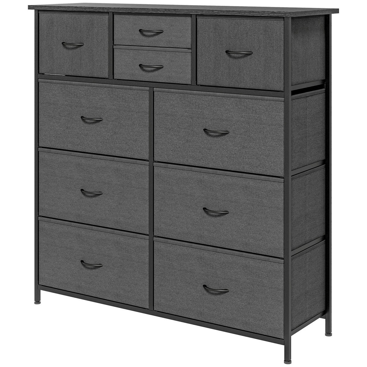 KOMMODE DE-08538 10 Stoffschubladen mit Metallrahmen Schwarz - Schwarz, Metall (100/100/30cm) - ComfortXL