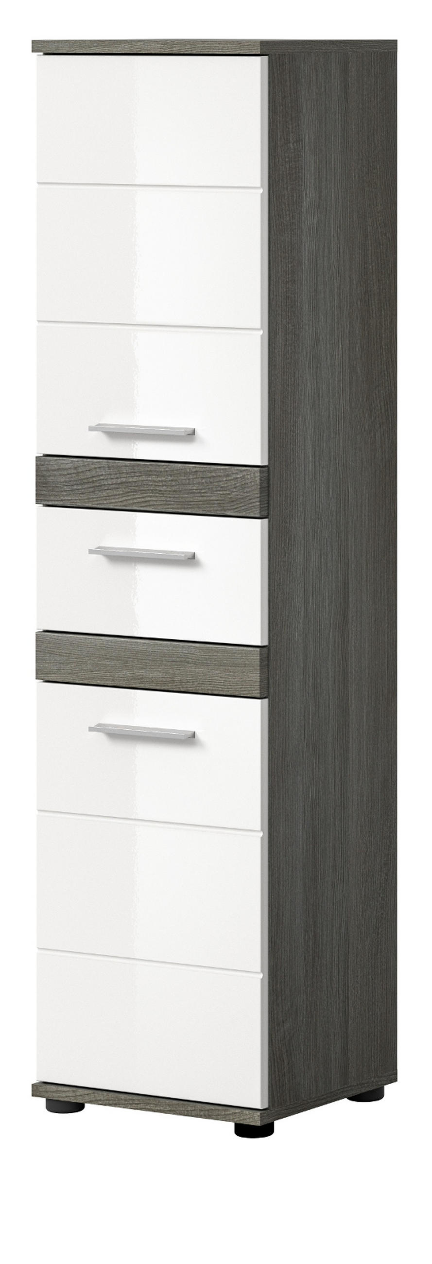 MIDISCHRANK weiß Hochglanz, grau 35 cm, Badschrank mit Schubkasten - Chromfarben/Weiß Hochglanz, Holzwerkstoff/Kunststoff (35/137/31cm) - Inn.Furn
