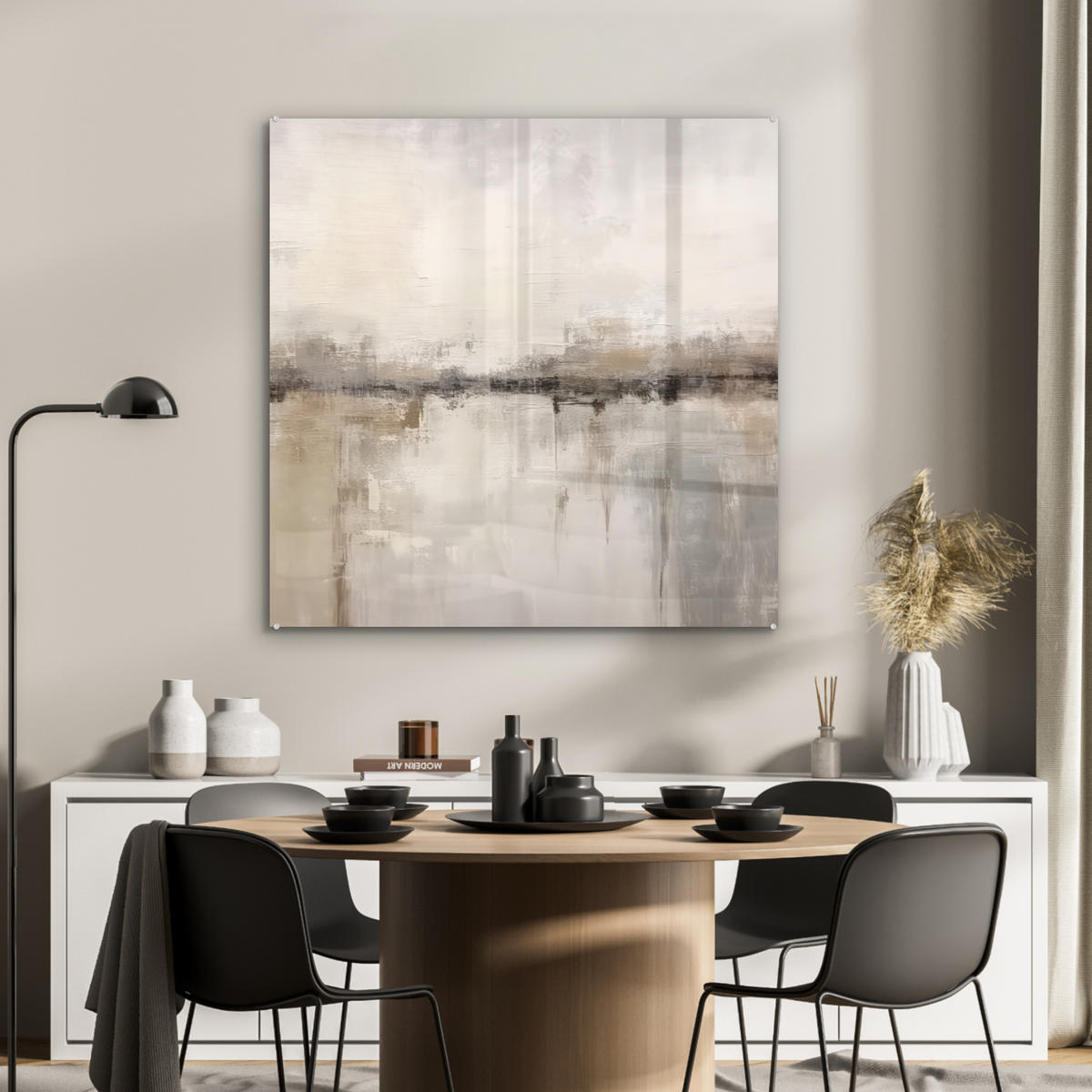 ACRYLGLASBILD Moderne Kunst - Abstrakt - Beige 90x90 cm - Beige, Glas (90/90cm) - MuchoWow