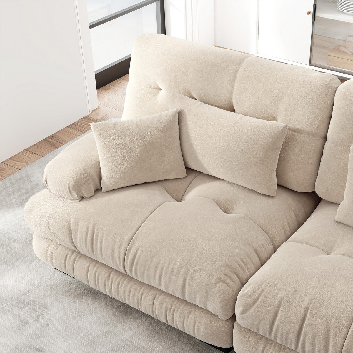 SOFA Stoff – 3-Sitzer mit Kissen - Beige, Holzwerkstoff/Textil (313/81/77cm) - Urban Meuble