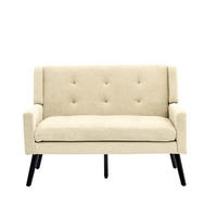 2-SITZER 119/75/88 cm Leinenbezug mit Knopfheftung, Massivholzbeinen Beige - Beige, Textil (75/88/120cm) - OKMYHOME