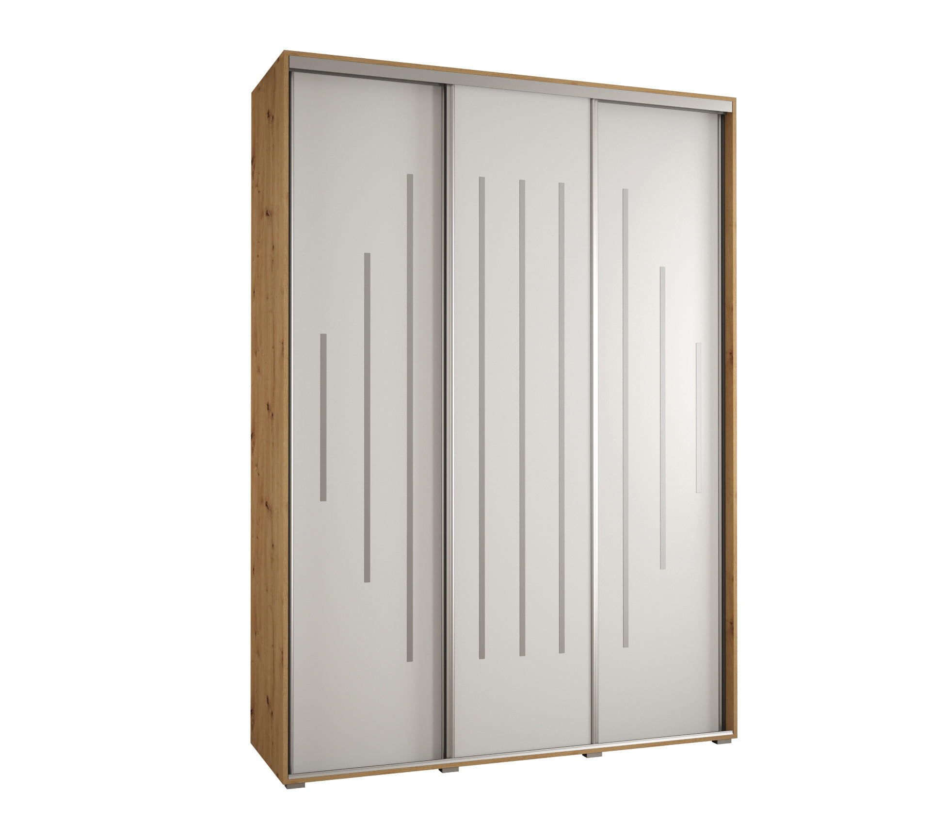 Abiks Möbel Schwebetürenschrank Eiche Artisan, Weiß, Silber 170x235x60 cm