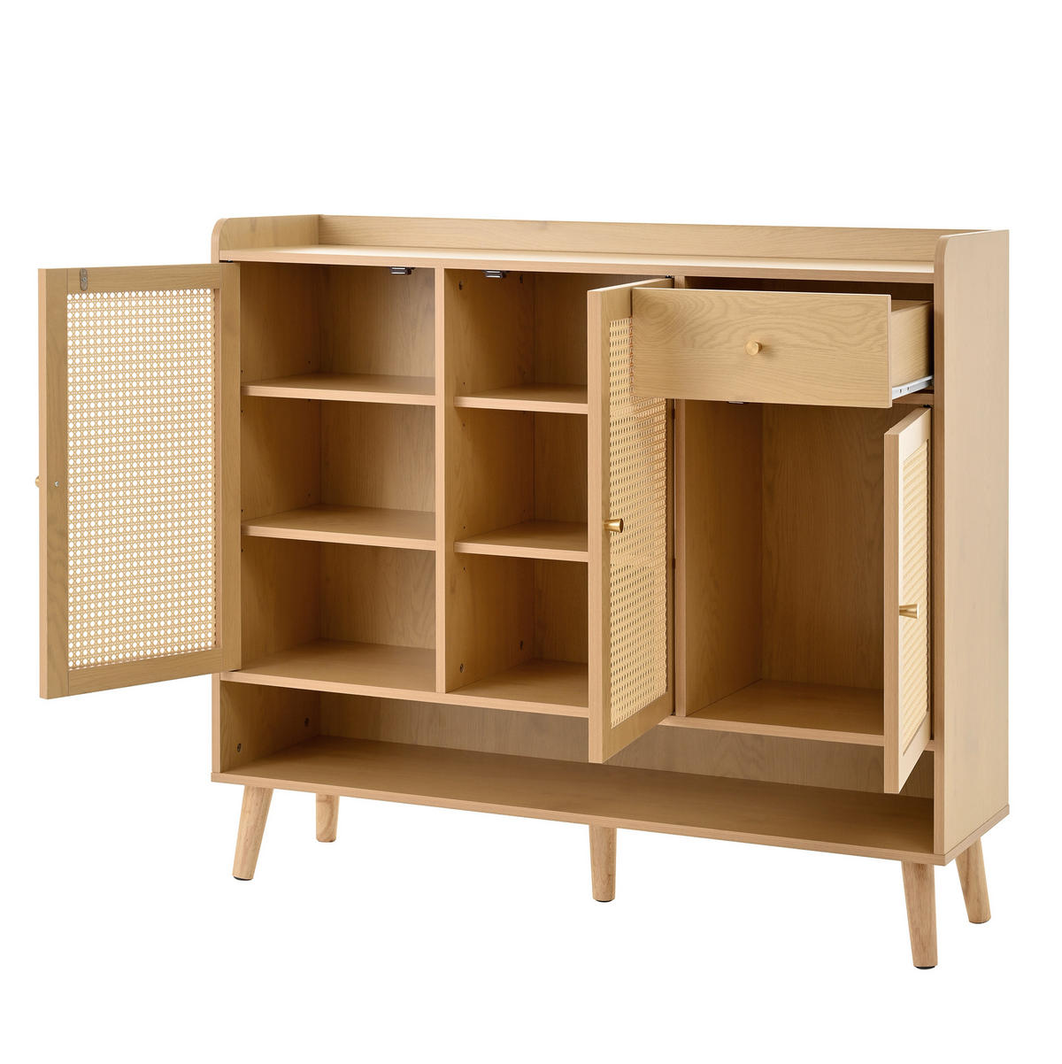 SCHUHSCHRANK 120/35/106 cm mit 3 Türen, 1 Schublade, Regalböden und Massivholzbeinen, Natur - Naturfarben, Holzwerkstoff (120/106/35cm) - Redom