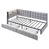 POLSTERBETT 90/200 cm DE-02018, in Grau, mit LED, USB und 2 Schubladen - Grau, Metall (90/200cm) - ComfortXL