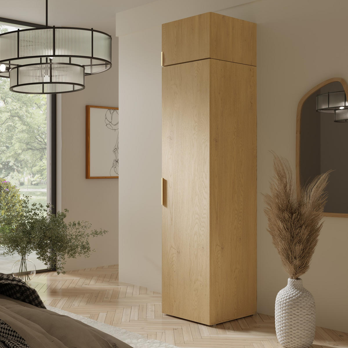 AUFSATZ für Schrank Napoli 1D 50 Eiche Cremona (schwarzer oder goldener Griff) - Eichefarben/Silberfarben, Holzwerkstoff/Kunststoff (50/35/60cm) - mzm24