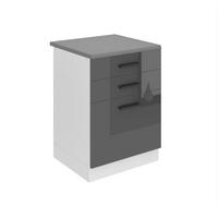 KÜCHENUNTERSCHRANK 60 cm SDSZ mit Arbeitsplatte, Schubladen, Silber Hochglanz - Grau, Holz (60/85/51.6cm) - B BELINI GROUP