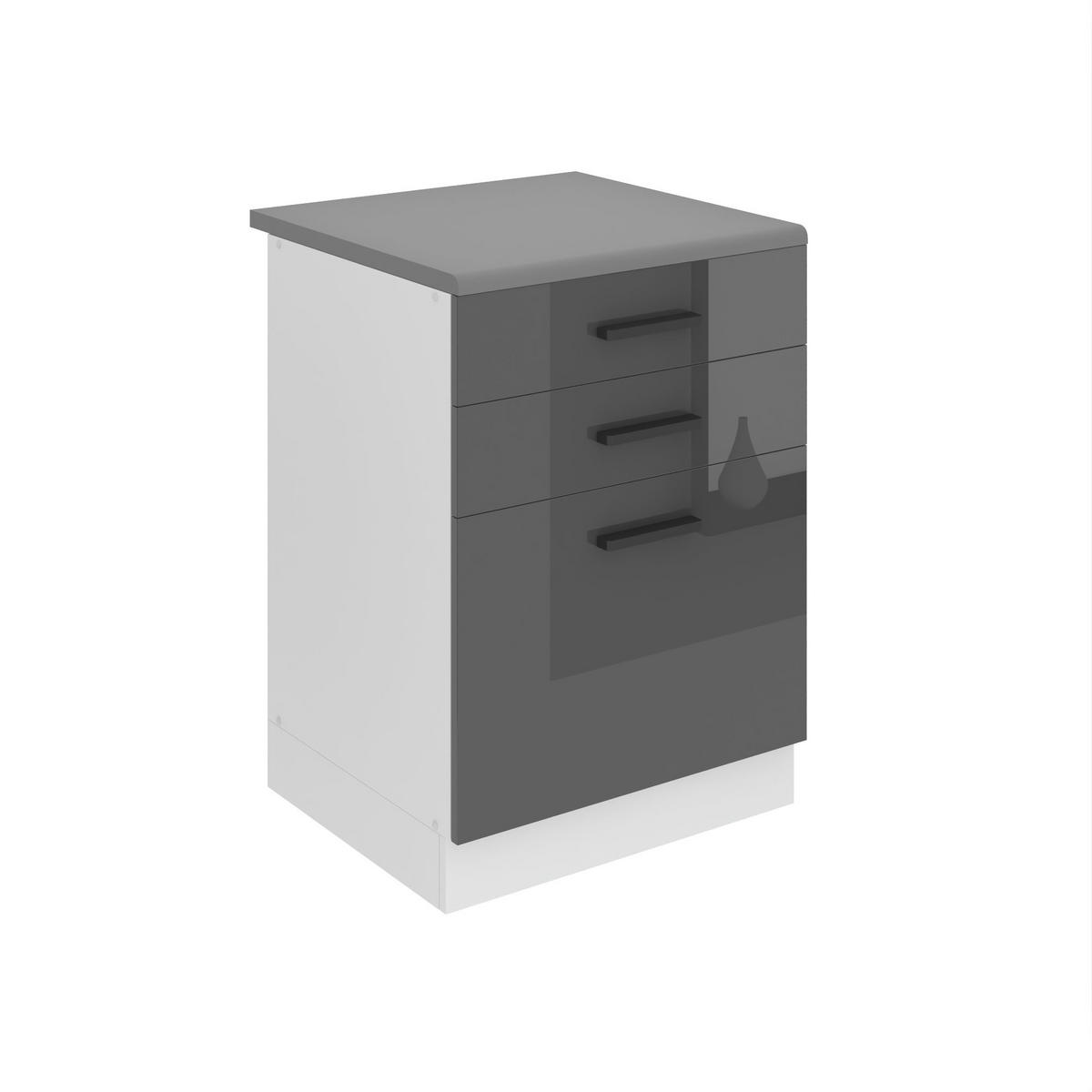 KÜCHENUNTERSCHRANK 60 cm SDSZ mit Arbeitsplatte, Schubladen, Silber Hochglanz - Grau, Holz (60/85/51.6cm) - B BELINI GROUP