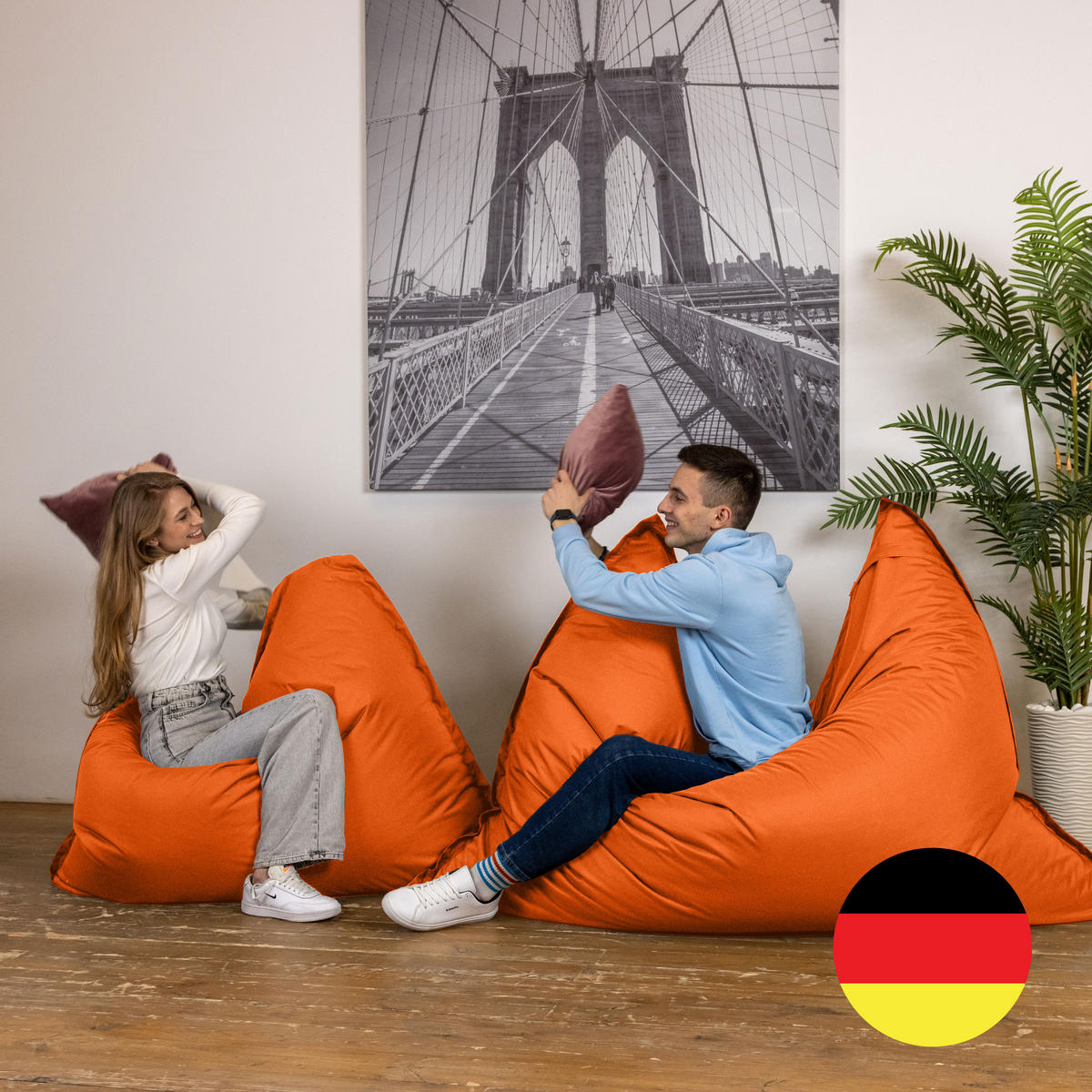 SITZSACK XXL Caree orange, 140x180cm groß für Outdoor - Orange, Textil (180/140/30cm) - Bruni