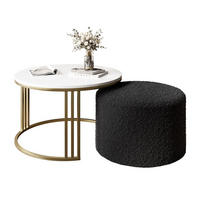 COUCHTISCH mit Hocker LORI Hochglanz gebürstetes Gold/weißer Glanz/Coral 60 - Weiß, Metall (70/70/49cm) - Lookway