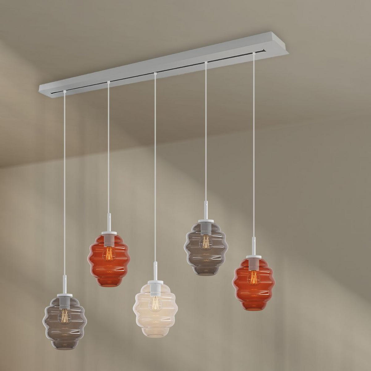 HÄNGELEUCHTE Echos 5-flammig Mehrfarbig Ø 18cm - Multicolor/Weiß, Glas (18/18/20cm) - s.luce