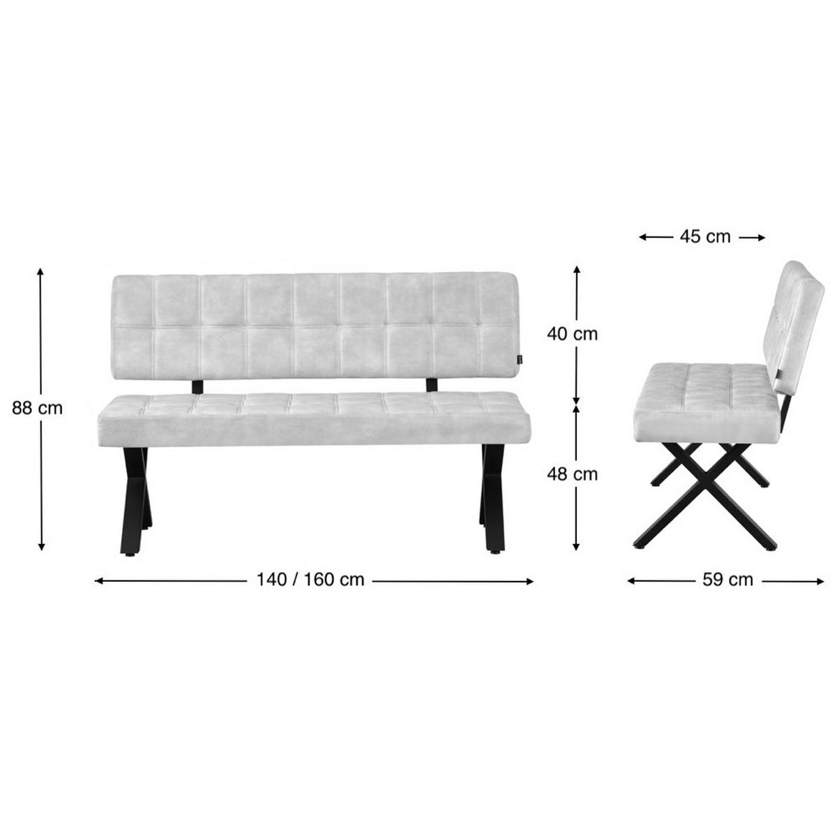 SITZBANK KAREN 160/59/88 cm Grau - Schwarz/Grau, Textil/Metall (160/88/59cm) - DUBI Möbel