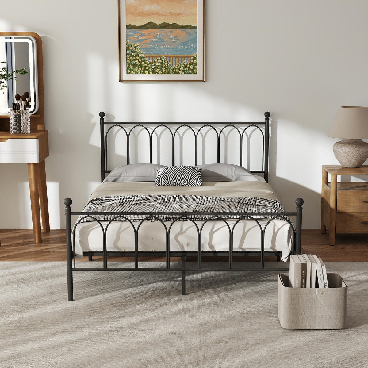 EINZELBETT 140/200 cm Schwarz Bettgestell aus Metall - Schwarz, Metall (140/200cm) - OKWISH