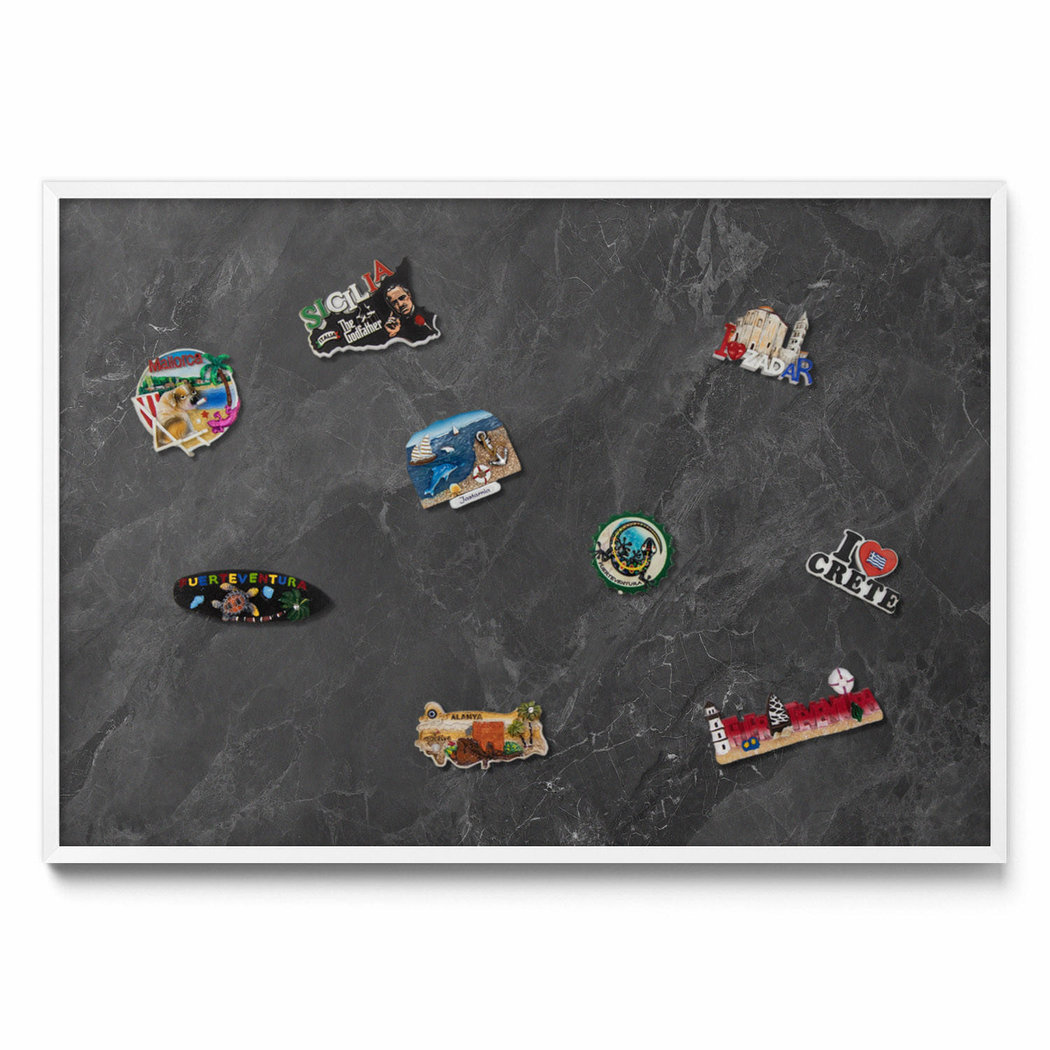 MAGNETTAFEL 100x70 cm Weißer Rahmen Dunkle Steinstruktur - Nickelfarben, Metall (100/70/0.4cm) - TULUP