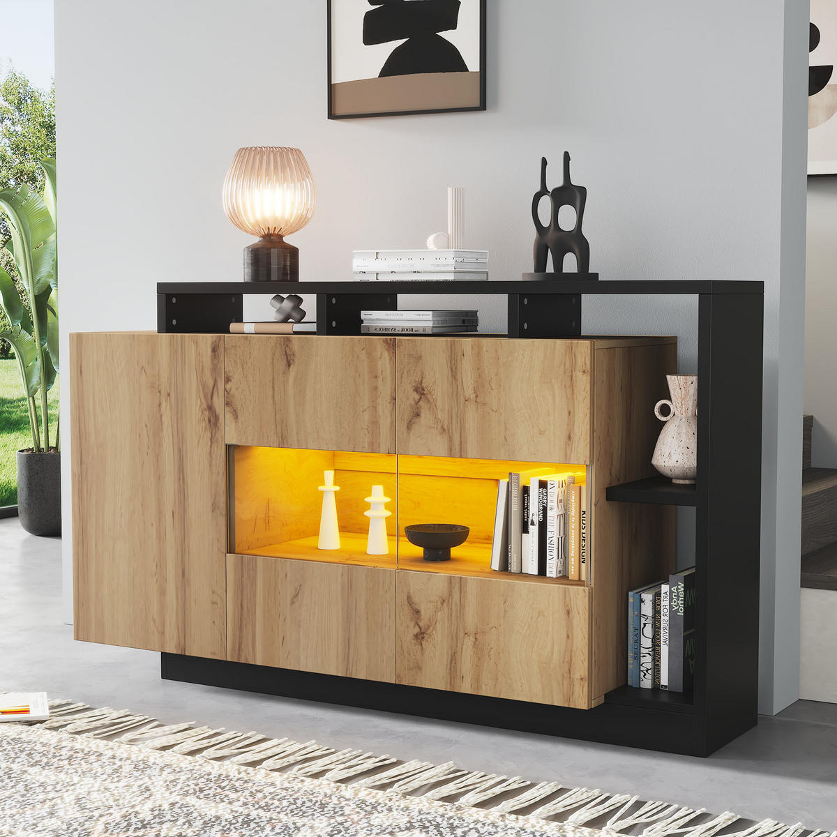 SIDEBOARD LED Holz MDF Bluetooth Modern Esszimmer Stauraum - Naturfarben, Holzwerkstoff (44/93.5/140cm) - FLIEKS