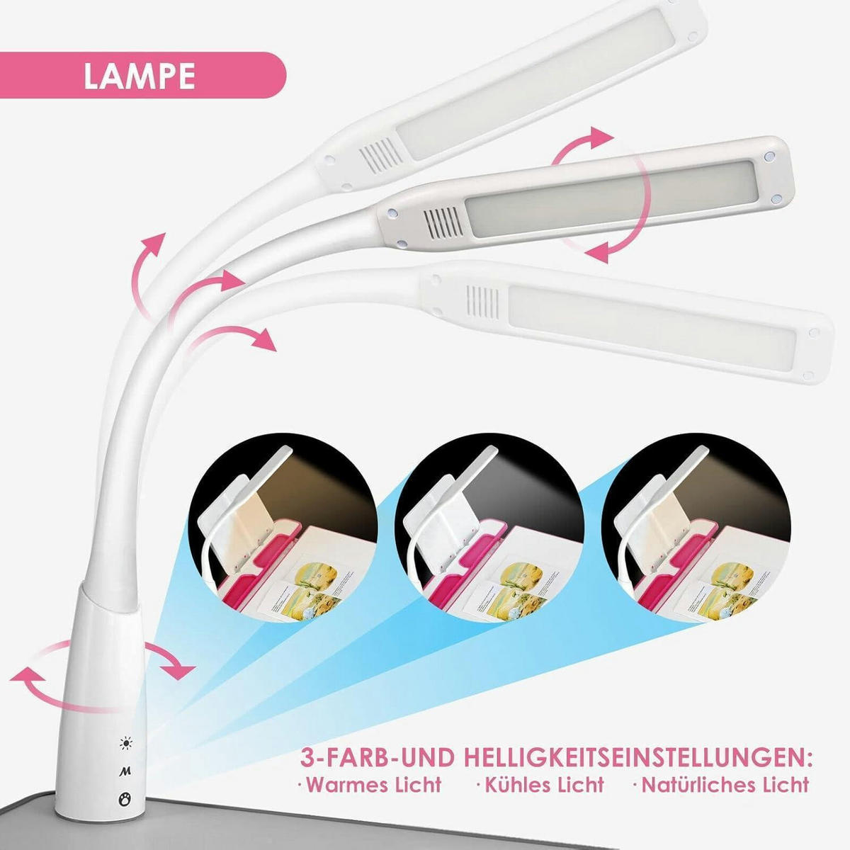 KINDERSCHREIBTISCH-SET höhenverstellbar mit Lampe und Schublade Rosa - Multicolor, Kunststoff (49/76/66.4cm)