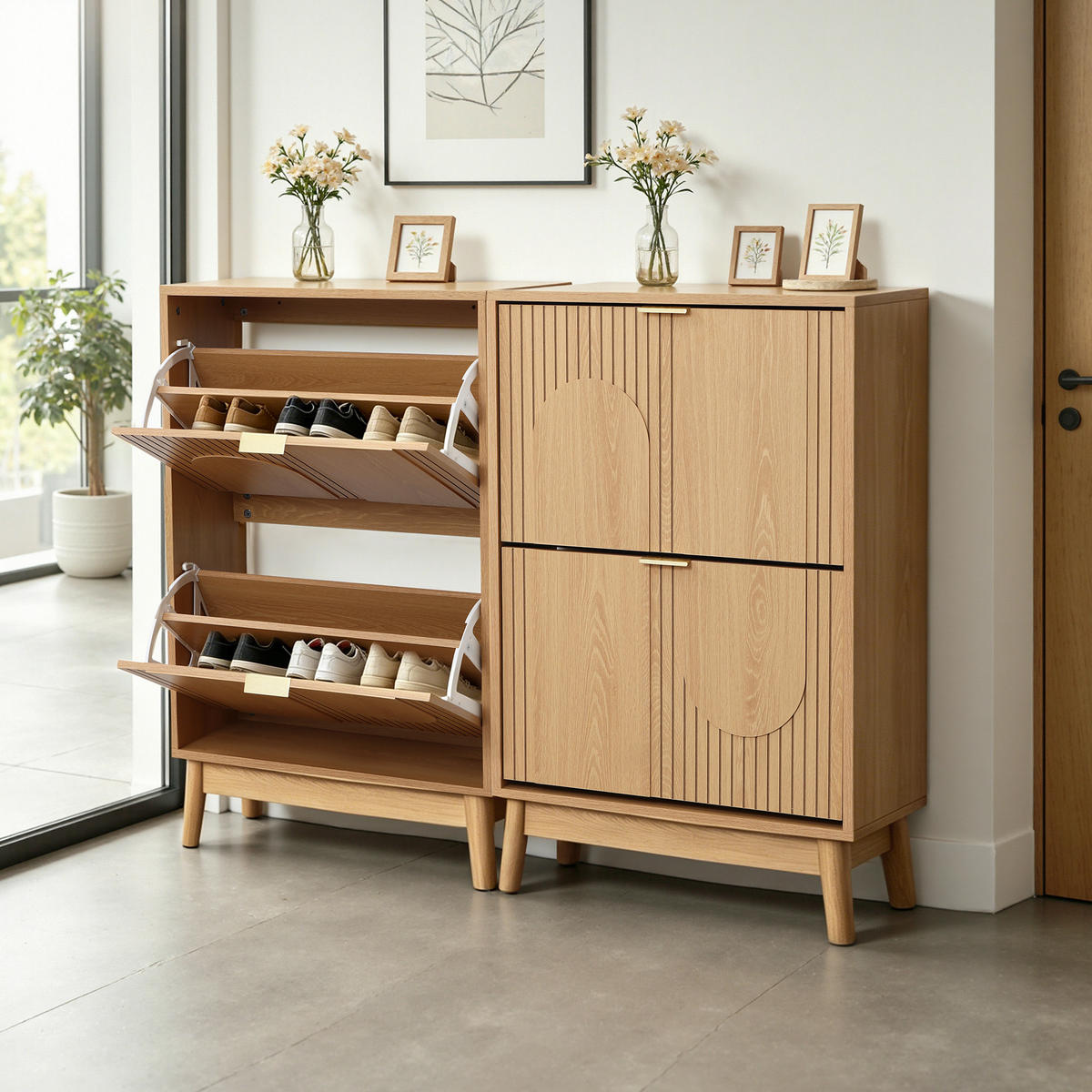 SCHUHSCHRANK | B60 x T24 x H92 cm - Eichefarben, Holzwerkstoff (60/92/23.5cm) - Hometopia