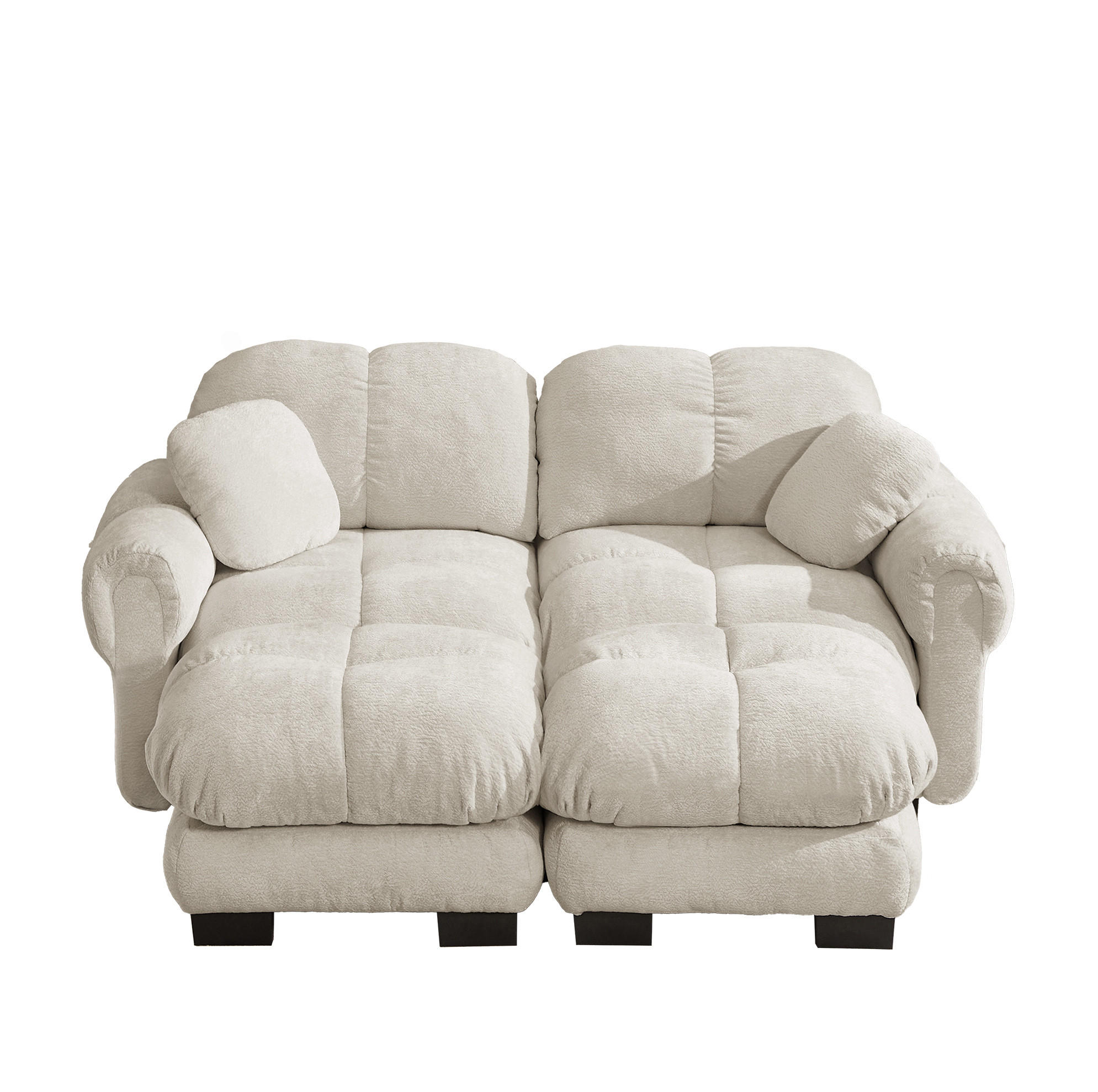 SOFA 190/149/90 cm in Hellkhaki aus Chenille mit modularer U-Form - Sandfarben, Textil (149/90/190cm) - Flora Grace