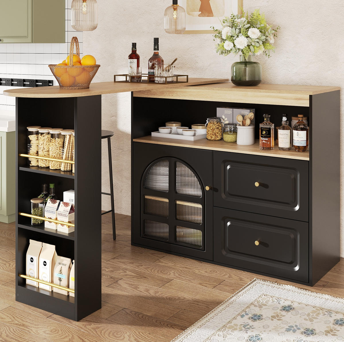 BARTISCH, MDF mit Drehfunktion & Auszug, 138-204/39/104 cm, Schwarz - Schwarz, Holzwerkstoff (39/104/138cm) - Redom