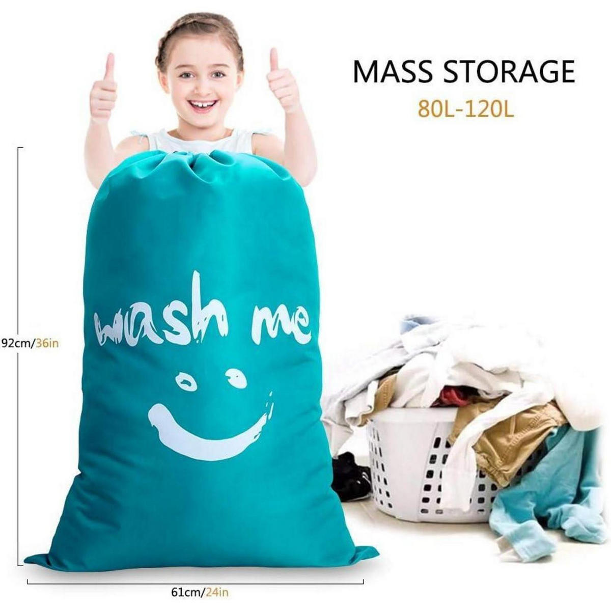 WÄSCHESACK 2-teiliges Set Blau 120 L - Türkis, Textil (66/92/66cm)