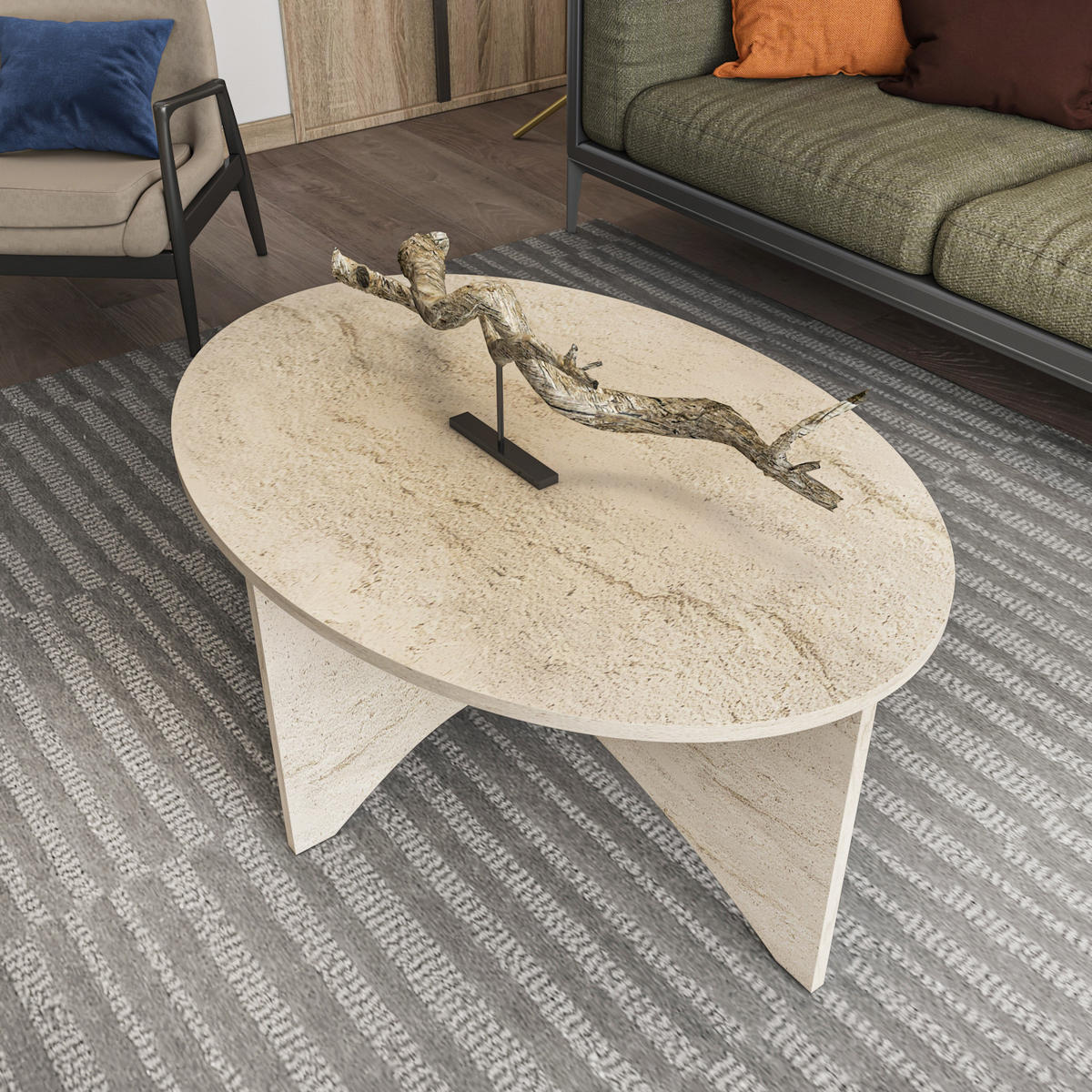 COUCHTISCH Solo Travertin - Creme, Holzwerkstoff (100/70/42cm) - Decorotika