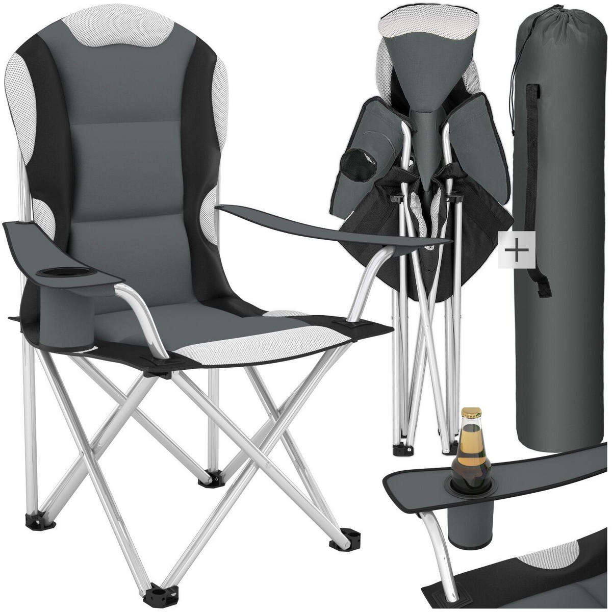 CAMPINGSTUHL , 60 x 88 x 110 cm, grau - Grau, Textil (88/110/60cm) - tectake