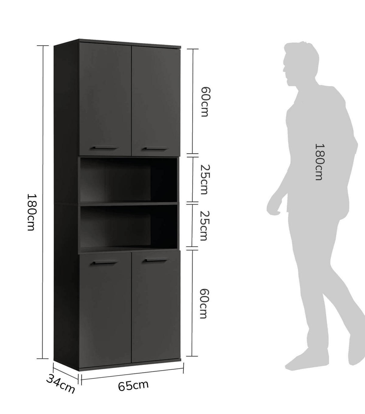 BAD HOCHSCHRANK Der Kapitän - Schwarz, Holzwerkstoff (65/180/34cm) - Mokebo