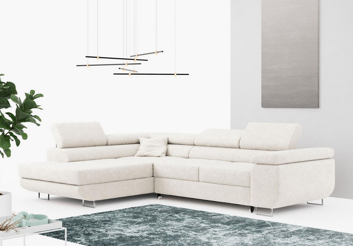 ROHOVÁ SEDAČKA GUSTAW L - Bílá Bouclé - Levá Strana - bílá/stříbrná, kov/textil (275/205cm) - MKS