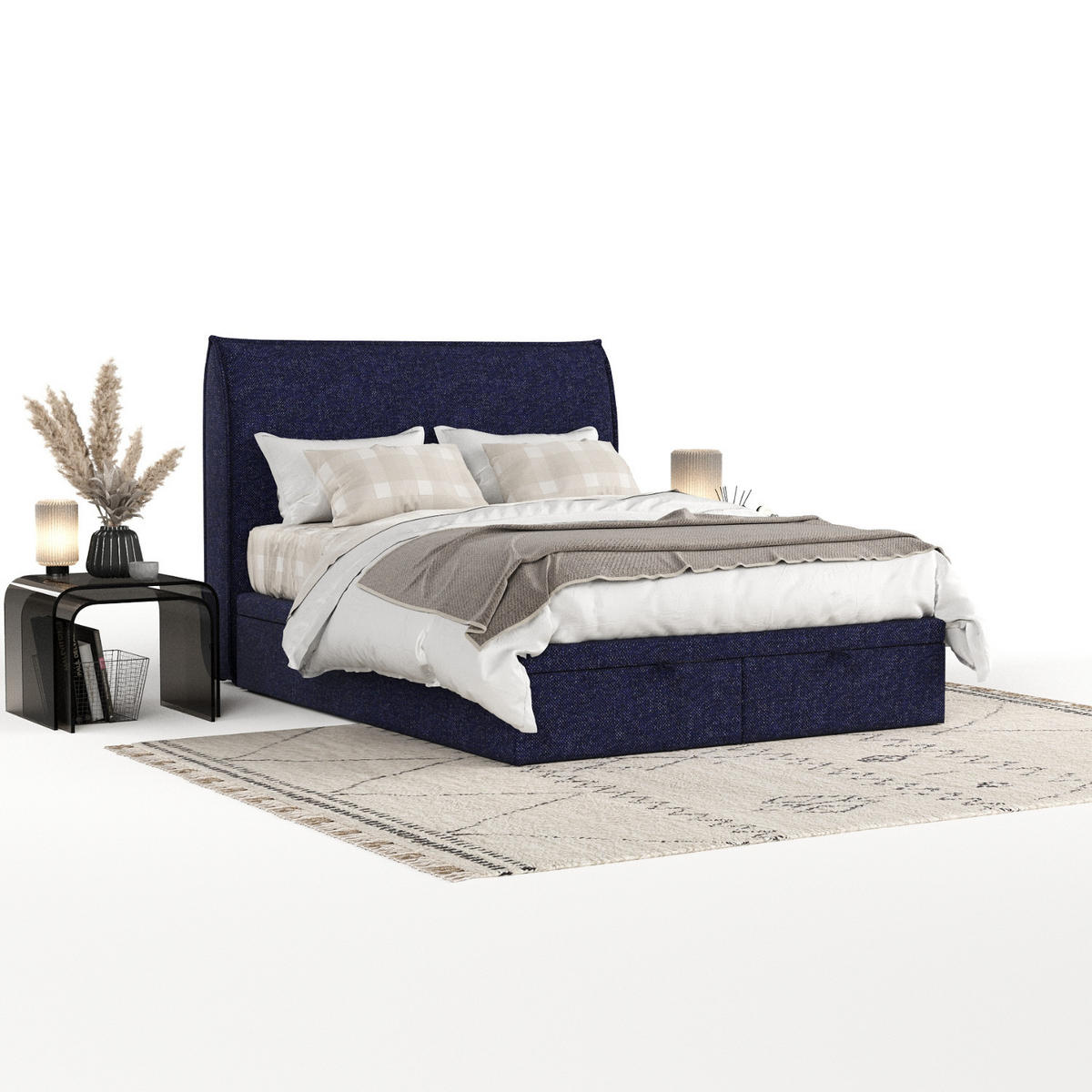 POLSTERBETT Tuvalu mit Stauraum 120/200 cm Marineblau im Alta Stoff - Schwarz/Dunkelblau, Holz/Holzwerkstoff (120/200cm) - AltaBeds