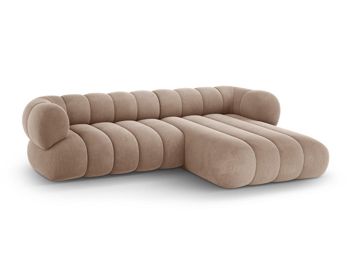 ECKSOFA rechts Koge aus Samt dunkelbeige 5 Sitzplätze - Mokka, Textil (165/270cm) - Cosmopolitan Design