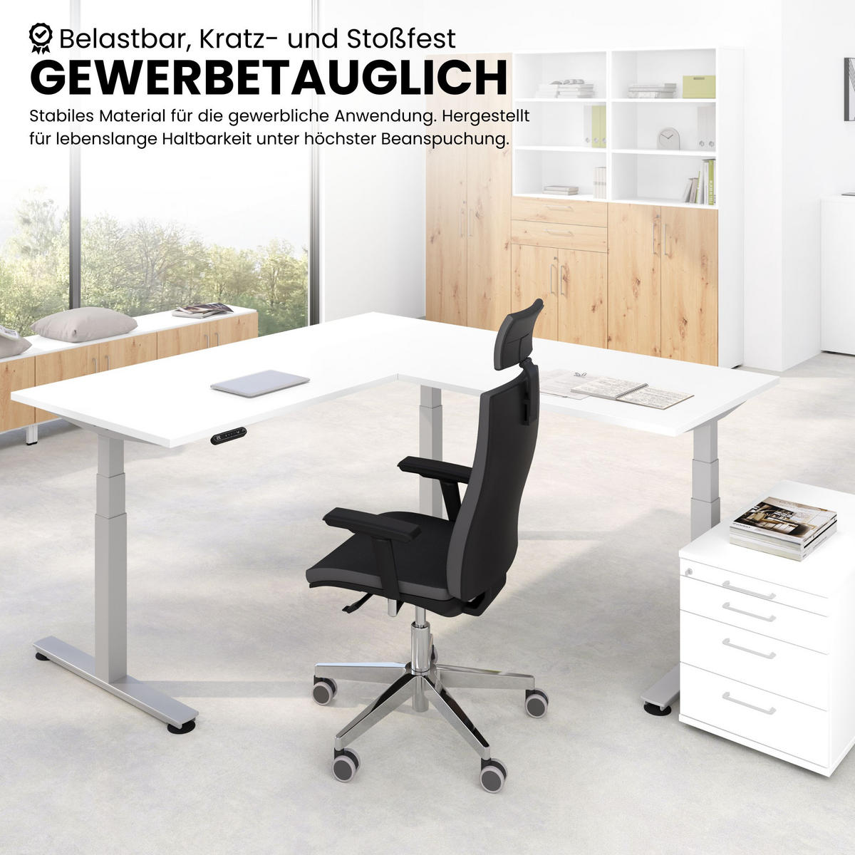 ECKSCHREIBTISCH elektrisch höhenverstellbar L-Form 200/160/74 cm in Graphitfarben/Graphitfarben - Graphitfarben, Holzwerkstoff (200/160/74cm) - bümö
