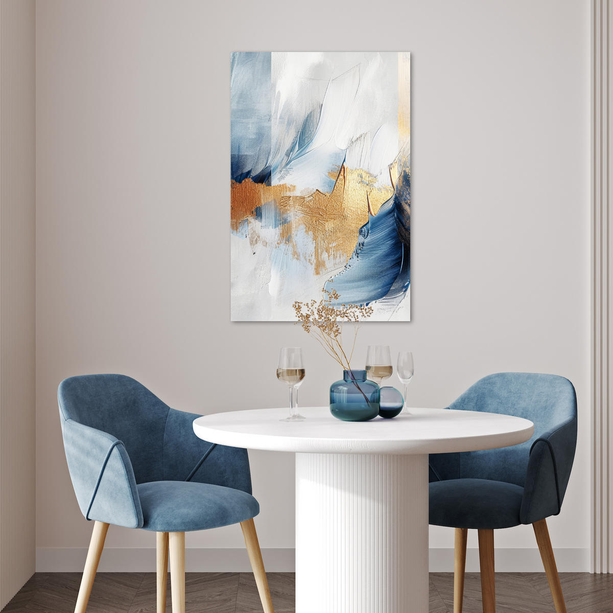 POSTER Gold - Blau - Aquarell - Kunst - Modern 40x60 cm - Hellblau, Papier (40/60/0.1cm) - MuchoWow