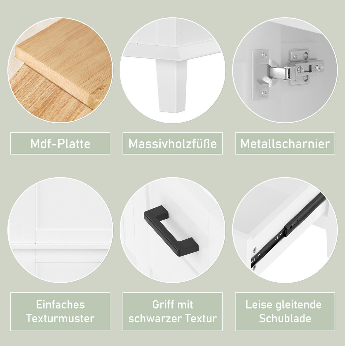 WASCHTISCHKOMBI 76/46/83,5 cm in Weiß mit Keramikbecken und 3 Schubladen - Weiß, Holzwerkstoff (76/83.5/46cm) - BEAOK