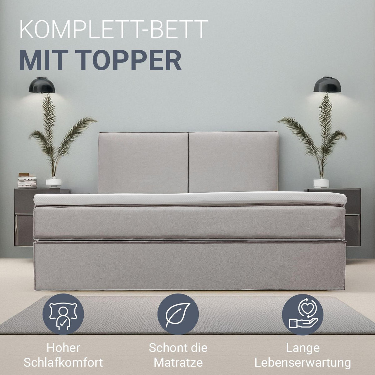 BOXBETT Detroit 180x200 cm Stoff Grau - Grau, Textil (180/200cm) - Juskys