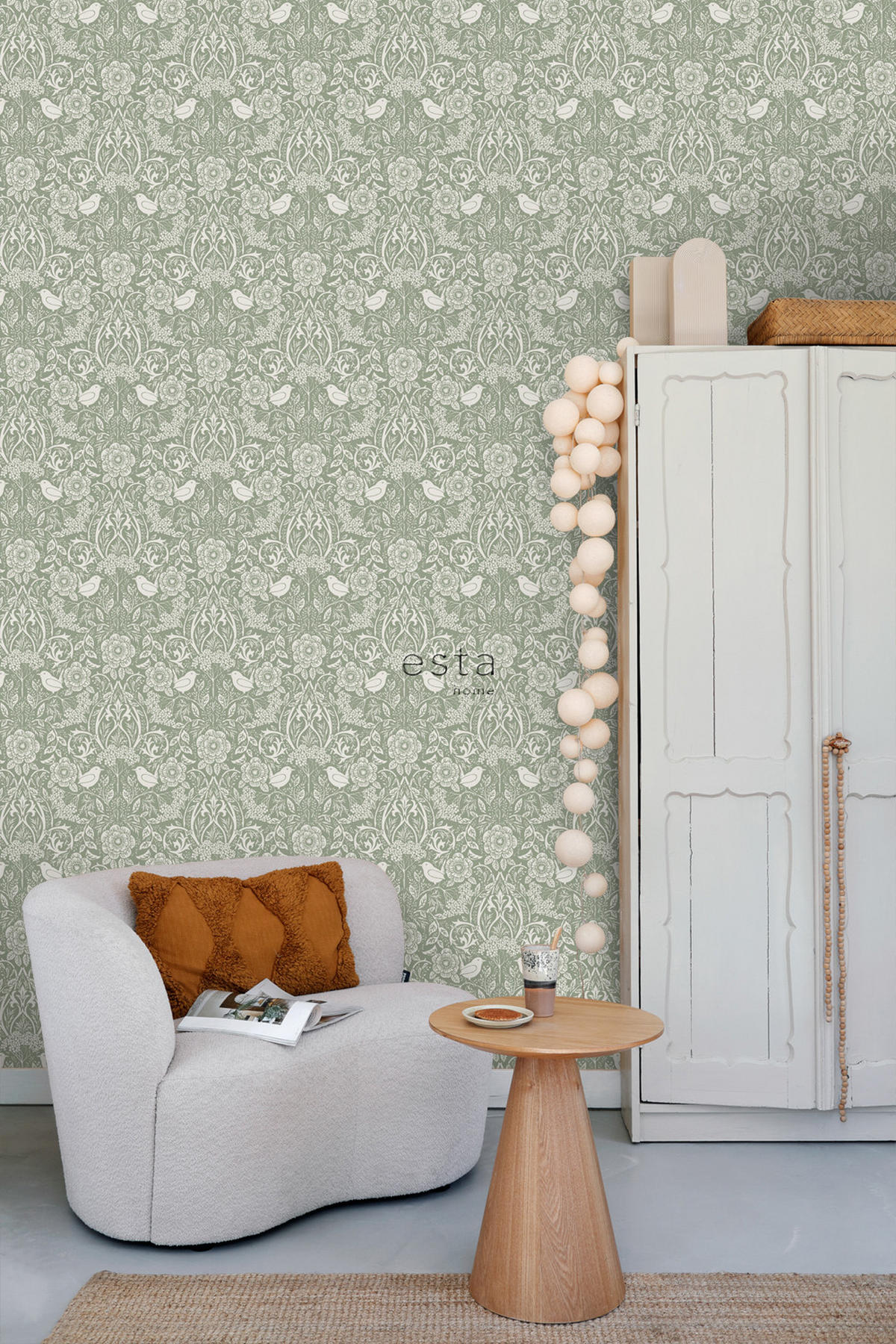 TAPETE Blumen und Vögel im Jugendstil 53 cm x 10.05 m - Grün, Papier (53/1000cm) - ESTAhome
