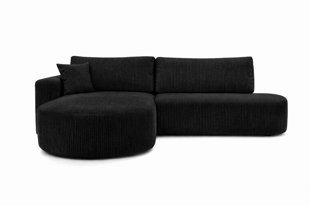 ECKSOFA Mit Schlaffunktion Und Bettkasten, Cordstoff Poso, Schwarz, Links, ROUND ONE OPEN XL - Schwarz, Holz (262/175cm) - Kaiser Möbel