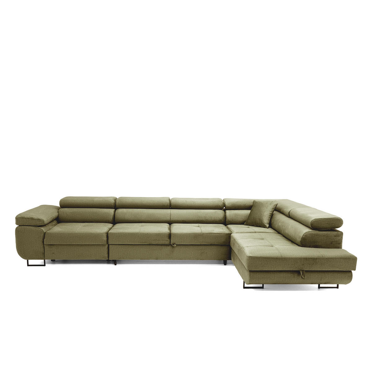 ECKSOFA WILD MAXI L Rechts mit Schlaffunktion 125x195 Velours Hellgrün - Chromfarben/Hellgrün, Holz/Textil (203/350cm) - Muffo