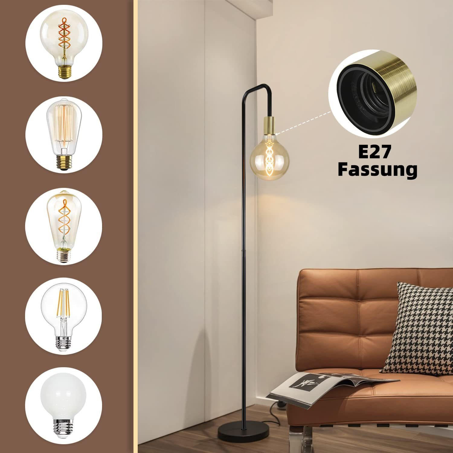 Thumbnail - ZMH Stehlampe, Schwarz, Metall, Vintage, 28.5x22x157 cm, Lampen & Leuchten, Innenbeleuchtung, Stehlampen, Stehlampen