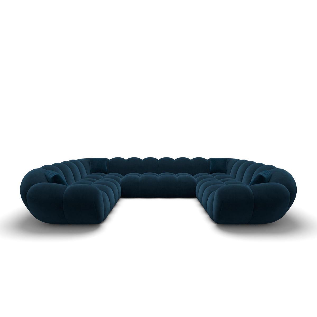 WOHNLANDSCHAFT Liva Mitternachtsblau Samtstoff U-Form XXL Panorama - Dunkelblau, Textil (316/70/258cm) - VAROYAL