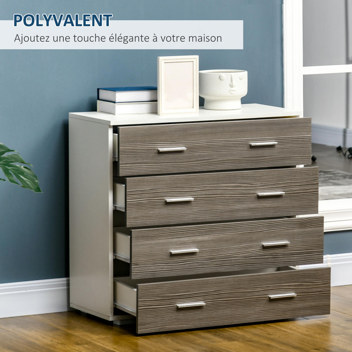 KOMMODE Weiß und Grau 76/35/72 cm - Grau, Holzwerkstoff (76/72/35cm) - PANGIVO