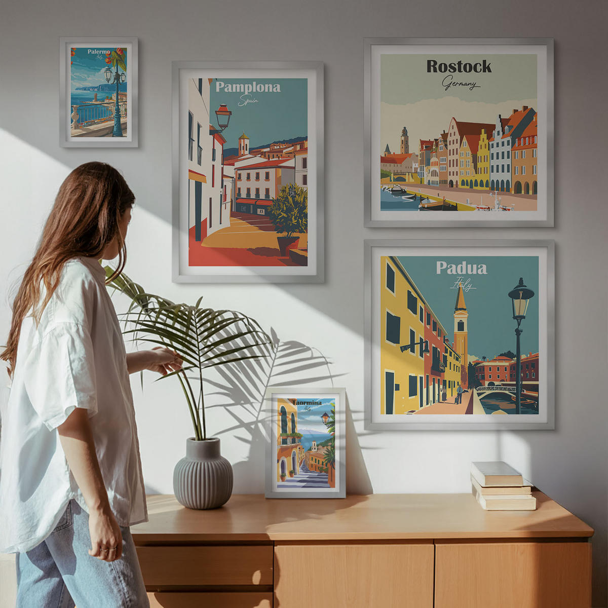 WANDBILDER 5er Set - 50x50 cm & 20x30 cm & 40x60 cm Silberner Rahmen - Architektur der Küstenstädte - Silberfarben, Kunststoff (40/60cm) - ArtPrintCave