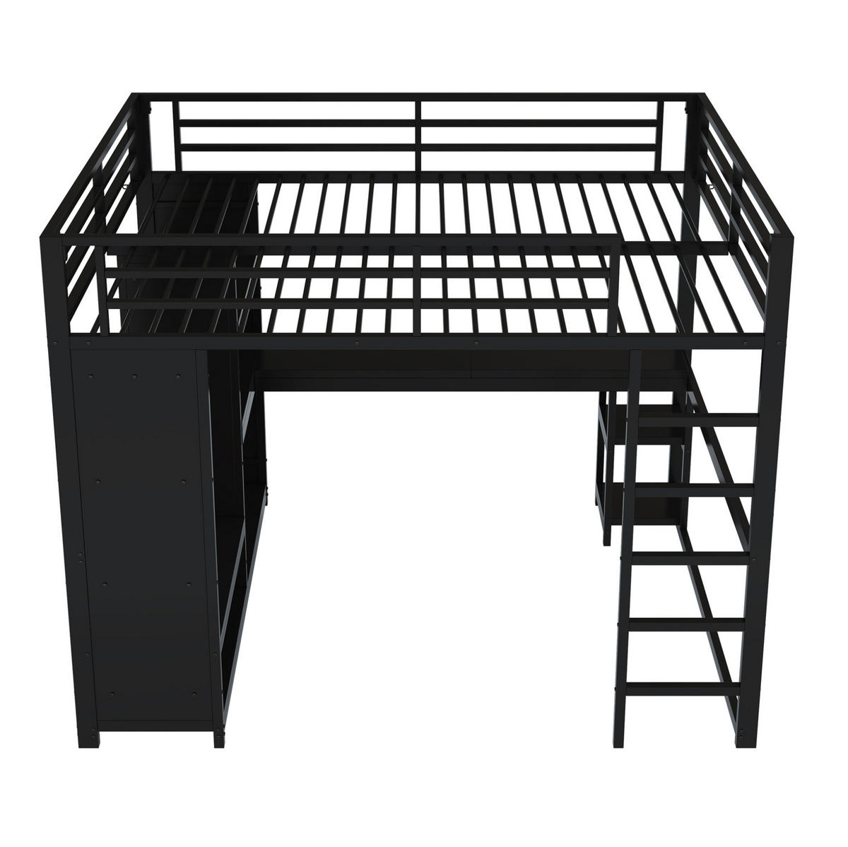 HOCHBETT mit Schreibtisch 160/200 cm in Schwarz – mit Kleiderschrank und LED - Schwarz, Metall (160/200cm) - BEAOK
